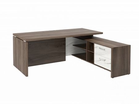 Стол с опорной тумбой FI-119R.GG Орех Пацифик Табак/Мрамор Леванто белый